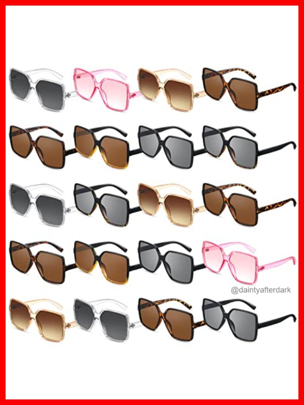 20 Pairs Square Oversized Sunglasses UV Protection Flat Top Women